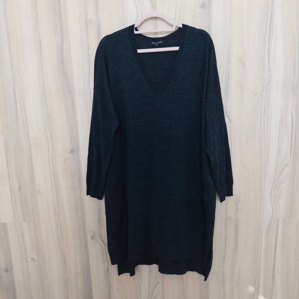 Eileen Fisher Merino Wool Sweater Dress XL Charcoal Grey Quiet Luxury Minimalist